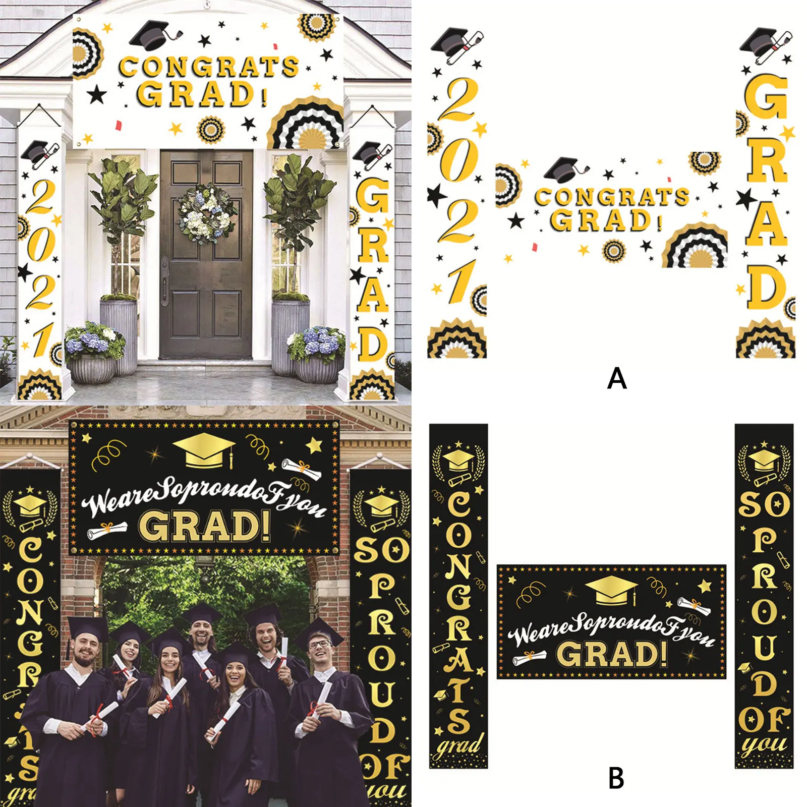 

Behogar 2021 Graduation Door Porch Sign Banner Hanging Decorations Set for Home Grad Party Decor Photography Backdrop