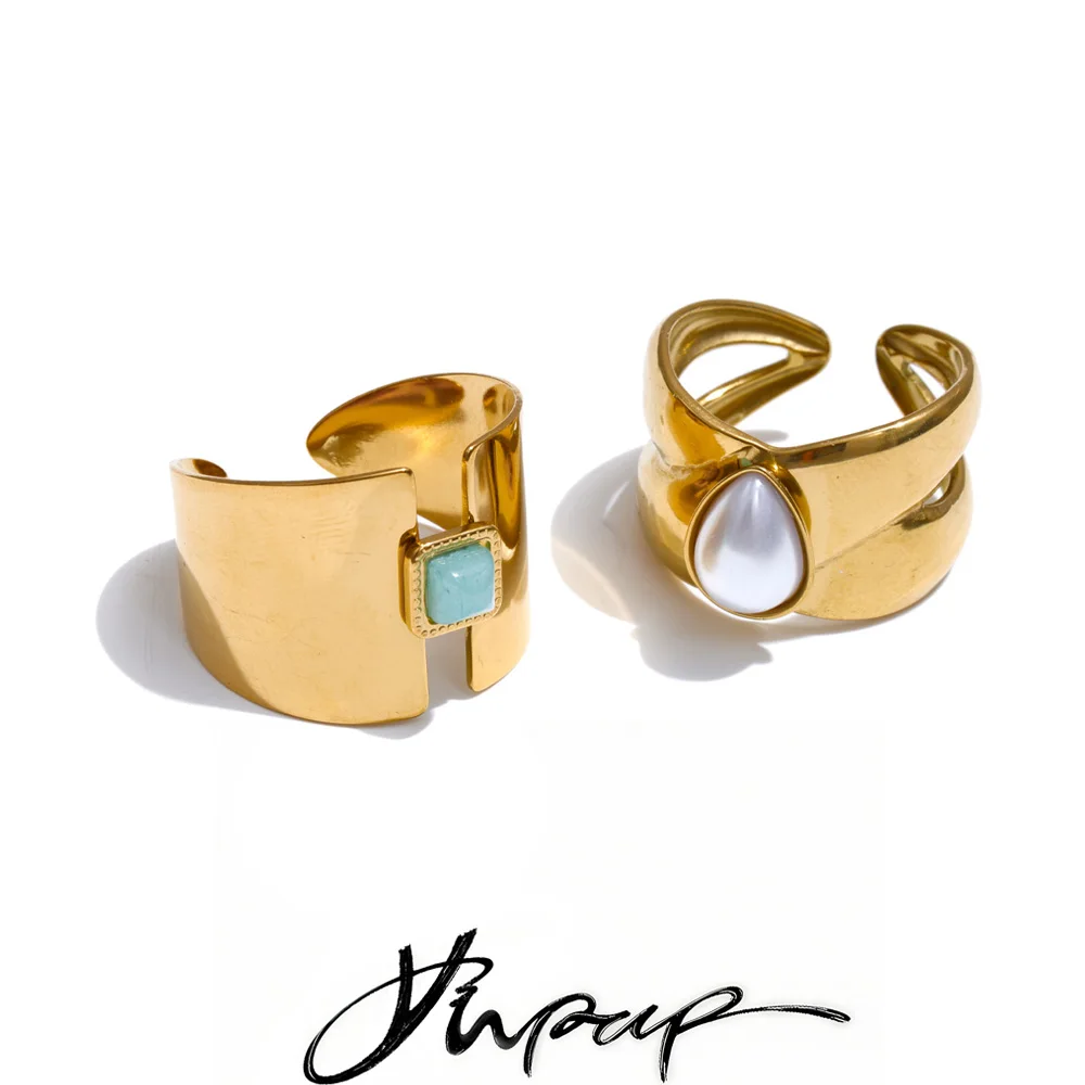 Yhpup Ring Amazon Stone Pearl Open Golden Cast for Women
