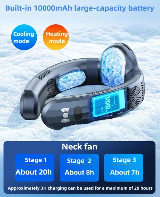 Nouveau ventilateur de cou à réfrigération semi-conductrice 2026, version améliorée, avec affichage numérique intelligent, double fonction chaud et froid, sans pales 1