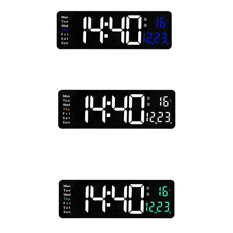 

LED Digital Wall Clock With Remote Control Wall-Mounted Clocks Temp Date Week Display Dual Electronic Alarms Table