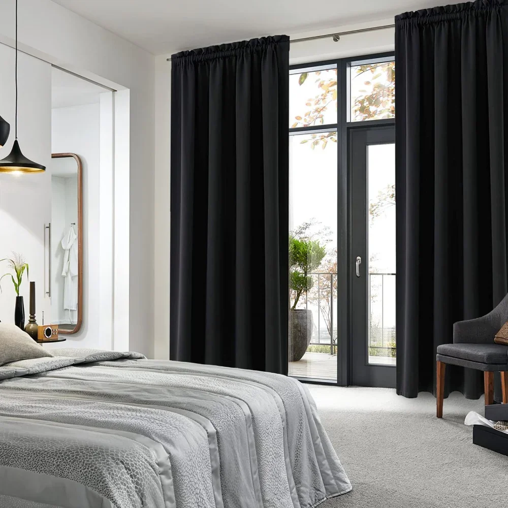 Joydeco Tende Oscuranti per Interni 2 Pezzi 240 CM Altezza, Tende Termiche con Occhielli per Soggiorno Moderne, Grigio Bianco Cameretta Bambini