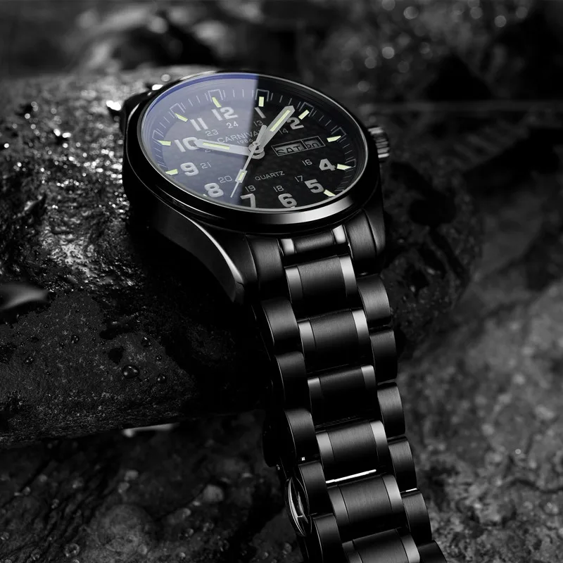 Carnival Brand Luxury Military Watches Men Fashion Black Business Quartz Wristwatch Waterproof Luminous Clock Relogio Masculino