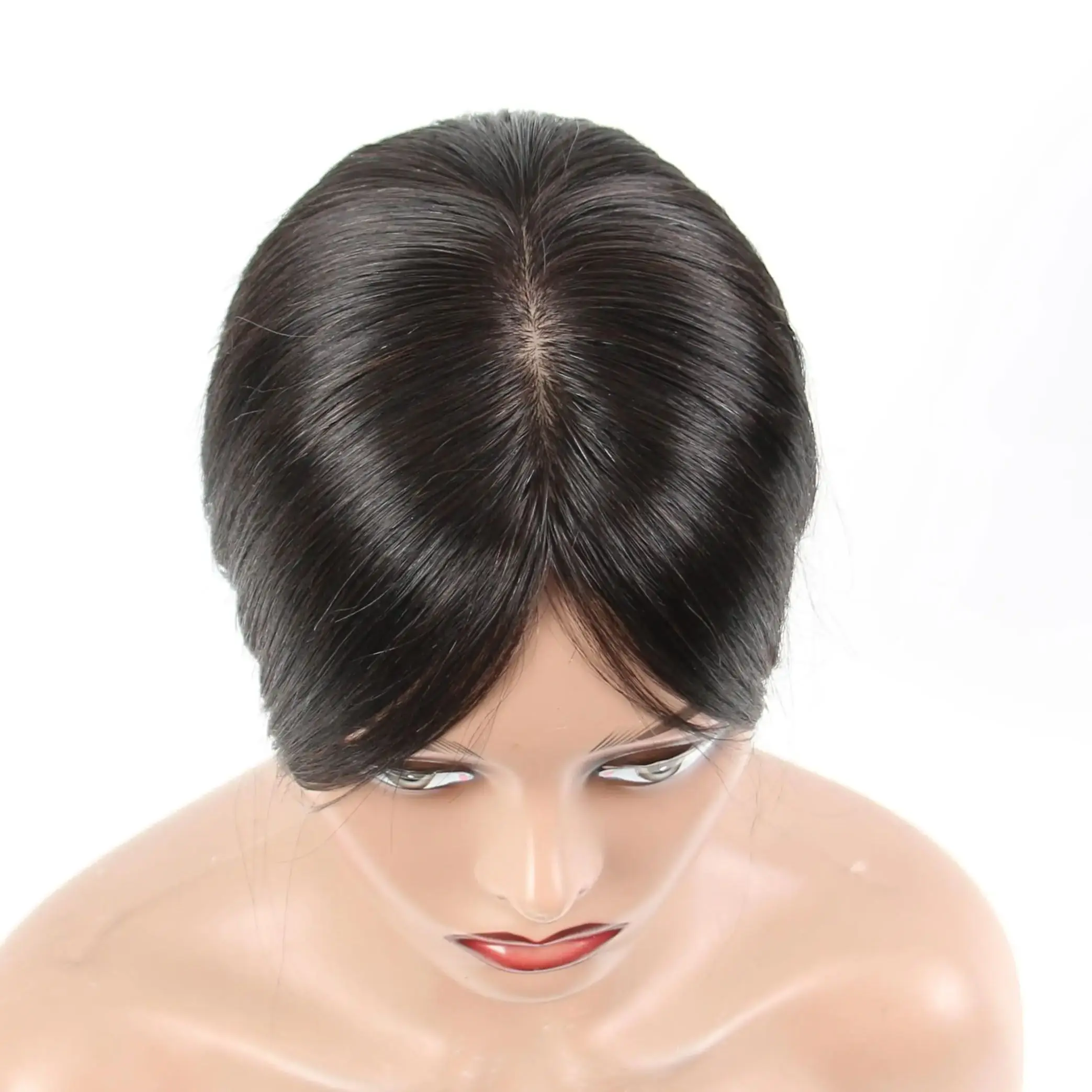 실크 베이스 인모 가발 PU 프론트 4    백인 여성용 초콜릿 컬러 가발, 버진 유럽산 인모 앞머리 스타일