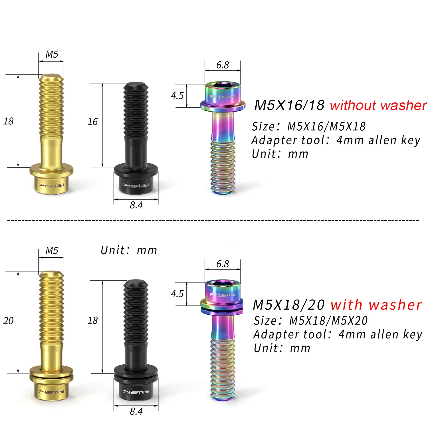 6pcs/bag RISK Bike Stem Bolts Bicycle Handlebar Fixing Screws