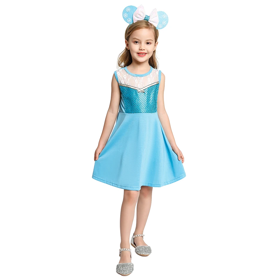 Kids Summer Casual Dress Disney Frozen Princess Elsa Anna Girls Clothes Vestido Rapunzel Snow White Moana Brithday Party Costume