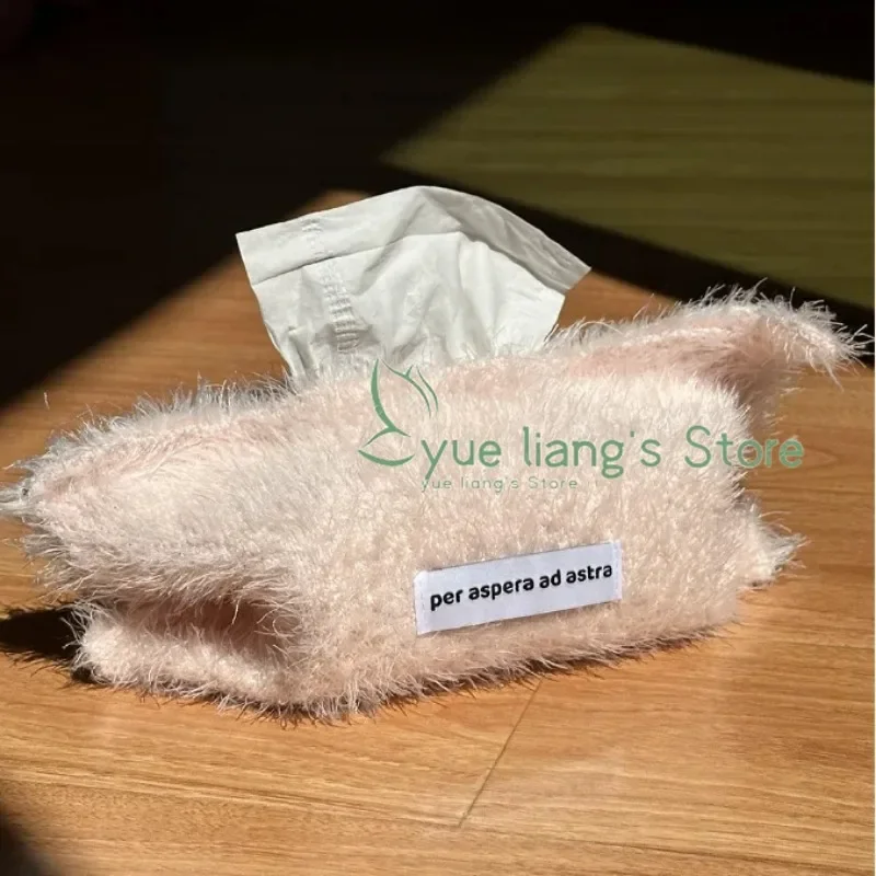 Nordic Style Hanging Plush Napkin Boxes Solid Color Issue Bag Thread Napkin Holder Tissue Bag Storage Napkins 6