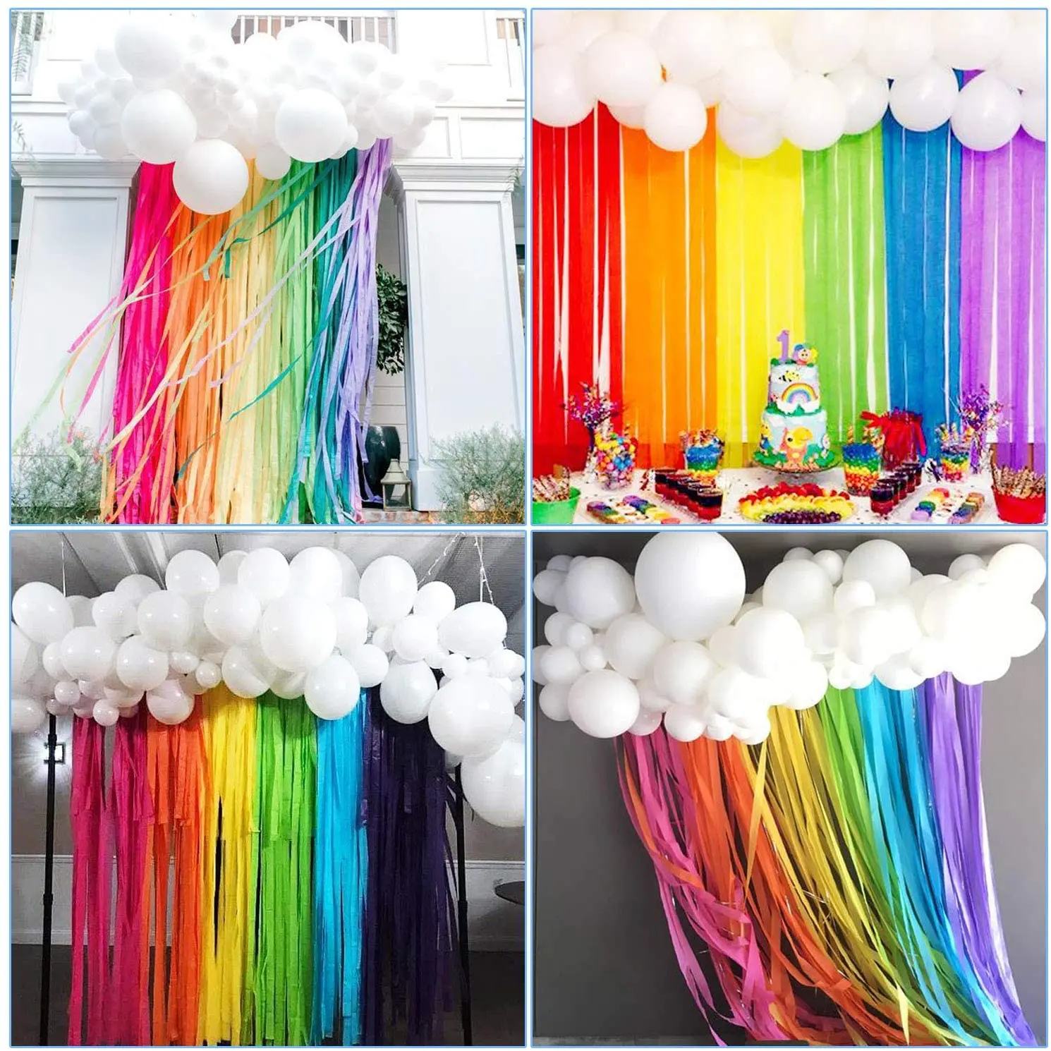 Rainbow Party Decorations White Balloon Garland Rainbow Crepe