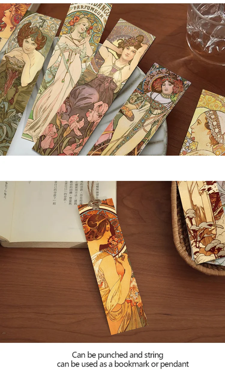 30 Stück Mucha-Lesezeichen, klassische Malerei, Geschenke, Kunstset, kreative Lesezeichen, personalisierbar, exquisit, kulturell und kreativ – Detail 3