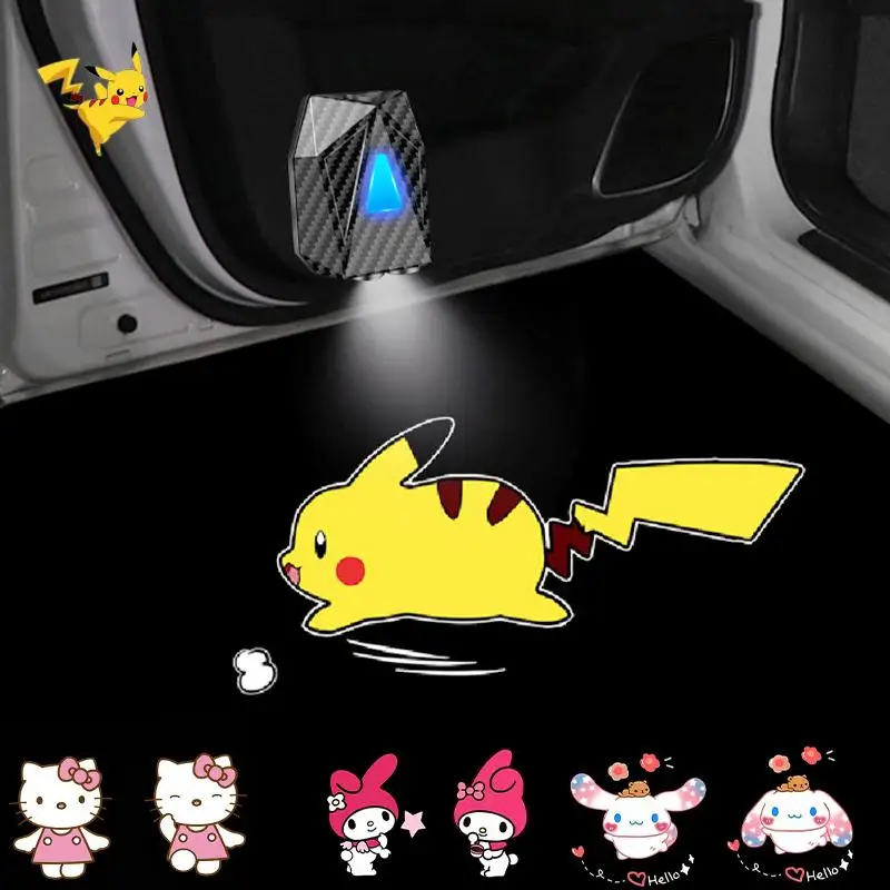 

Kawaii Hello Kitty Dynamic Car Door Welcome Lights Cute Sanrio Cinnamoroll My Melody Anime Cartoon Projection Light Rechargeable