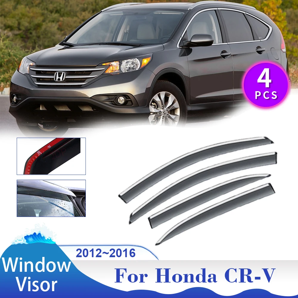 

Козырек для окон Honda CR-V CRV RM RE 2012 ~ 2016 2013 2014 2015, дефлектор боковых окон автомобиля, дефлектор дыма на вентиляционное отверстие, защита от солнца, дождя, укрытия, аксессуары
