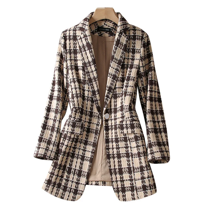 

Осенне-зимний женский клетчатый костюм, куртка, Женский облегающий жареный уличный блейзер в британском стиле, Женская свободная офисная верхняя одежда для женщин