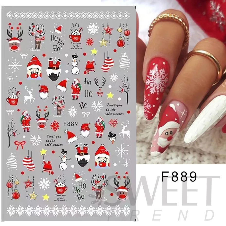 Nail Stickers Nail Art Decoration Nail Decals Merry Christmas Penguin Nail Art Sticker 3D Slider Deer Santa Claus Decal New Year Nail Decorations Sticker Manicure Accessories