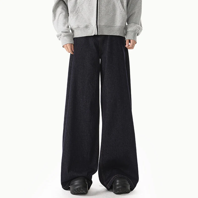 FEWQ Korean Style Men's Denim Pants Solid Color Straight Casual Trousers Wide Leg Loose Male Jeans Menswear Spring 2025 24K1200 2