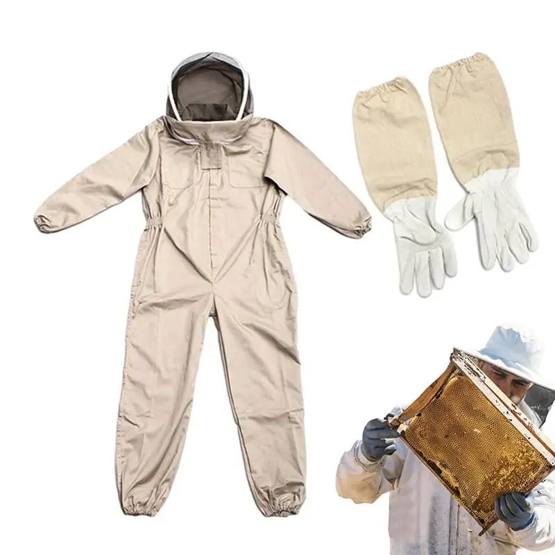 

Beekeeping Suit Hood Professional Bee Keeping Suit With Leather Glove Ventilated Protective Clothing Farm Safety Outfit Garden