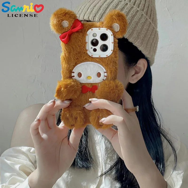 

Kawaii Sanrio Anime Hello Kittys My Melody Kuromi Plush Cell Phone Case for Iphone 12/13/14Promax Drop-Proof Soft Case Girl Gift