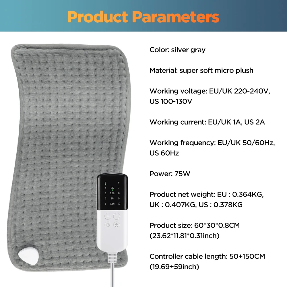 60x30CM Heating Pad 10 Levels Constant Temperature 4 Modes Timing Hot Blanket Ke