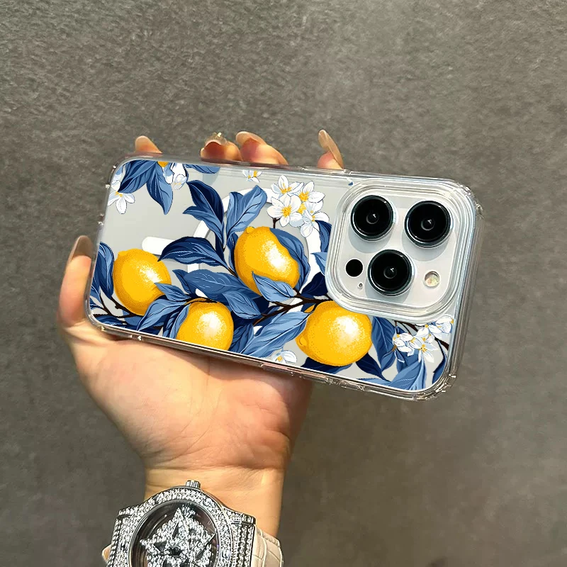 Summer Fruit Lemon Flower Clear Phone Case - Wireless Charging Compatible Cover