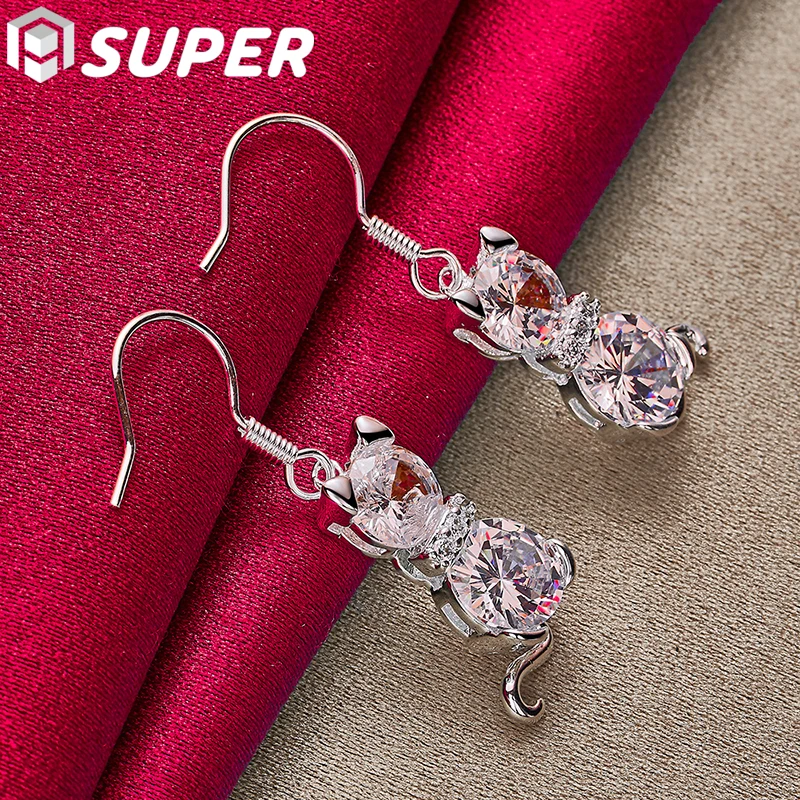 925 Sterling Silver Cat AAA Zircon Drop Earring For Women Wedding