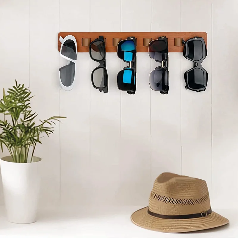 Wood 9 Hooks Wall Mounted Eyeglasses Holder No punching Sunglasses  Sunglasses Display Hanger Rack Hanging Rack Storage