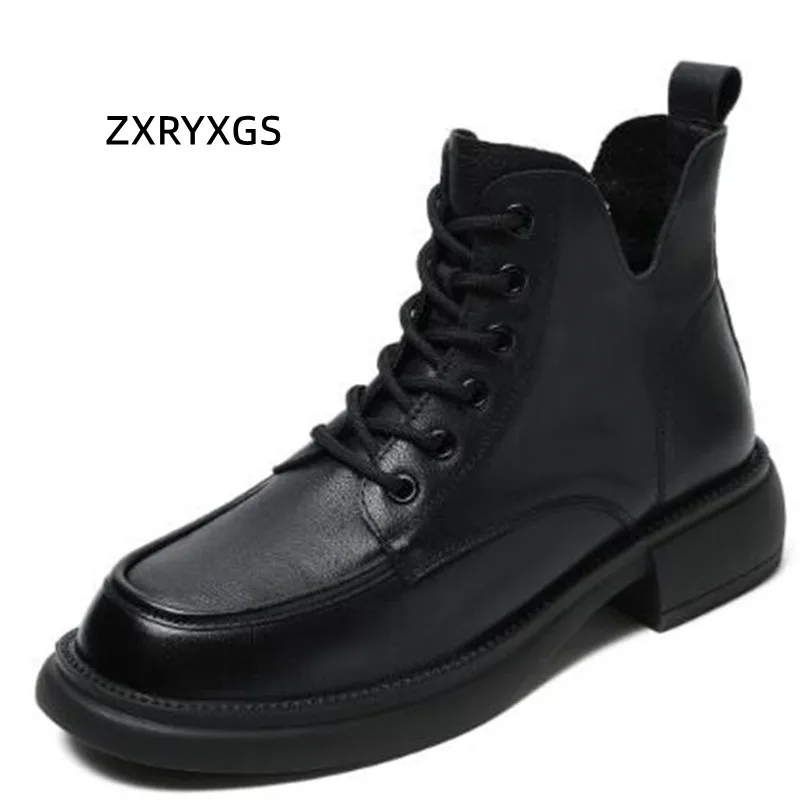 

2022 New Premium 100% Genuine Leather Autumn Single Shoes Martin Boots Thick Heels Temperament Warm Shoes Woman Winter Boots