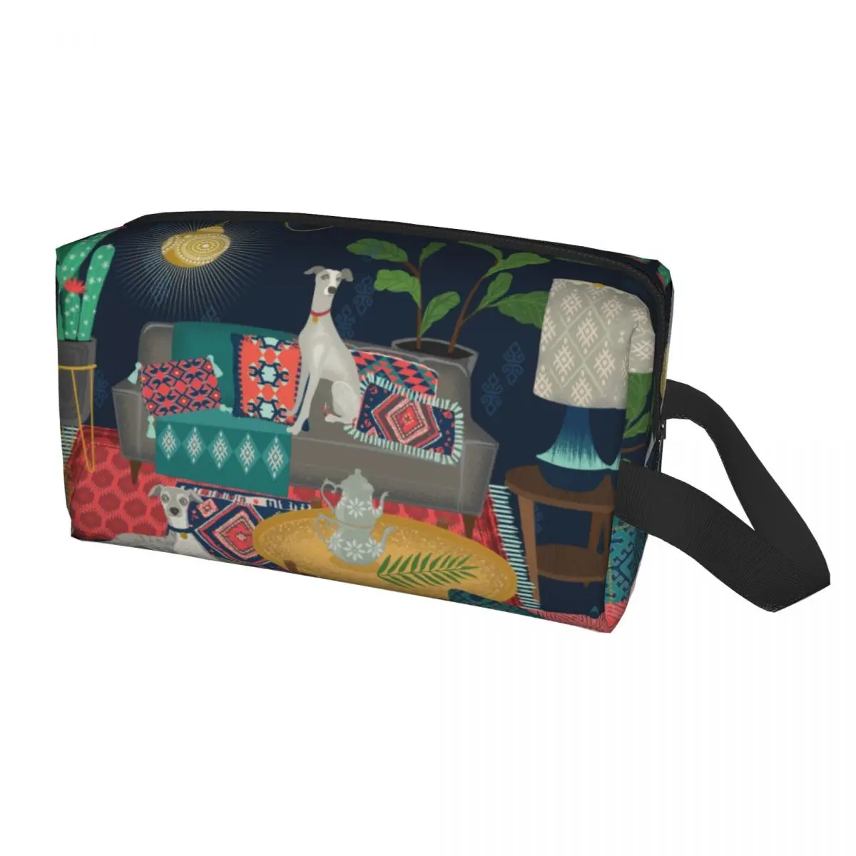 

Bohemian Whippets Travel Toiletry Bag Women Boho Turkish Kilim Dog Ethnic Greyhound Cosmetic Makeup Organizer Storage Dopp Kit