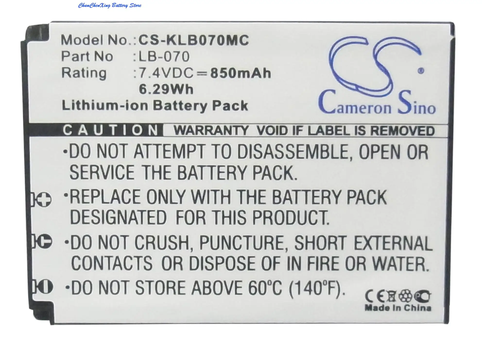 Cameron Sino 850Mah/1150Mah Batteria Lb-070 Per Kodak Pixpro S1, Pixpro S-1, Pixpro Az651, Pixpro Az651 Astro Zoom