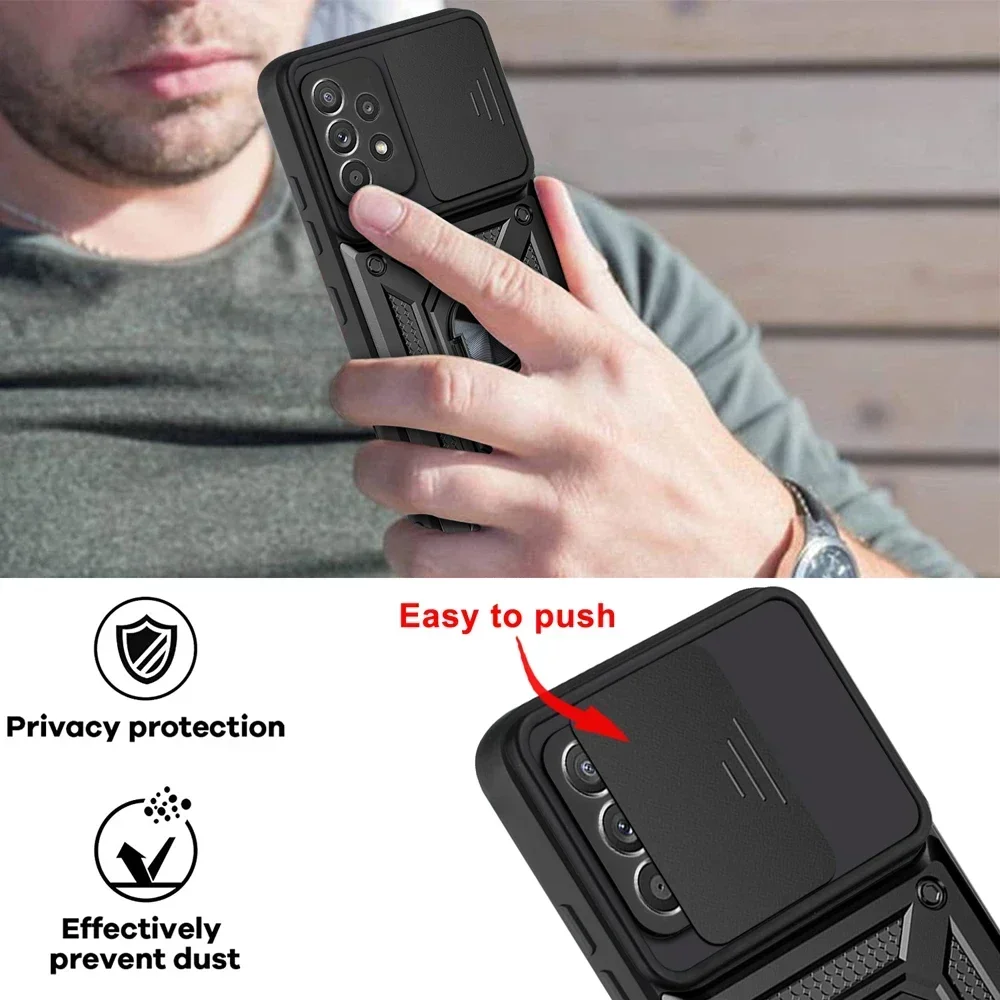 Armor Shockproof Magnetic Ring Stand Holder Case with Lens Cover