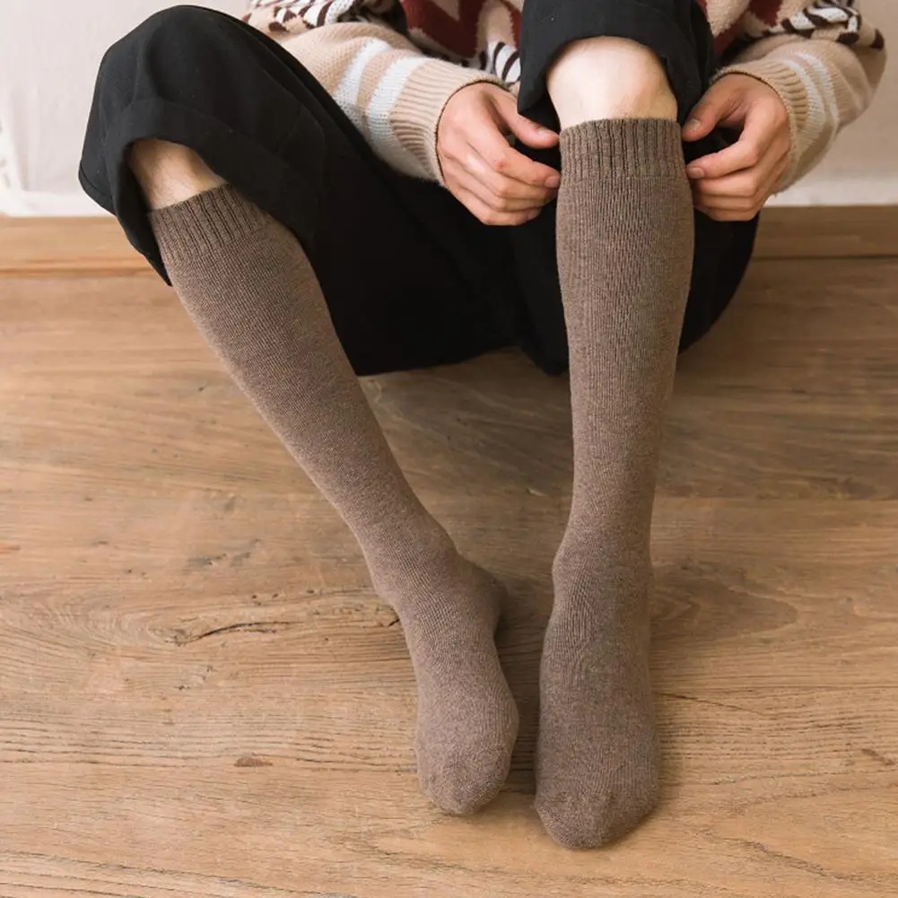 

1pair Men's Knee Cotton Long Socks Winter Thick Warm Plus Velvet Retro High Unisex Male Tube Harajuku Sock Compression Stoc R7K3