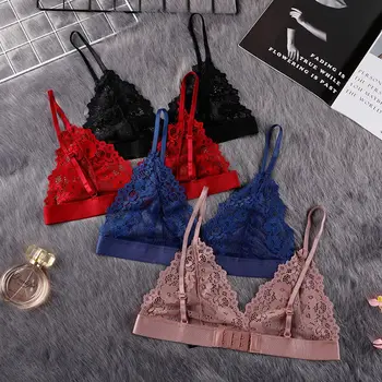 Breathable Underwear Thin Underwear Tube Top Beauty Back NO Steel Ring Women Bras Triangle Cup Lace Bralette Flower 1
