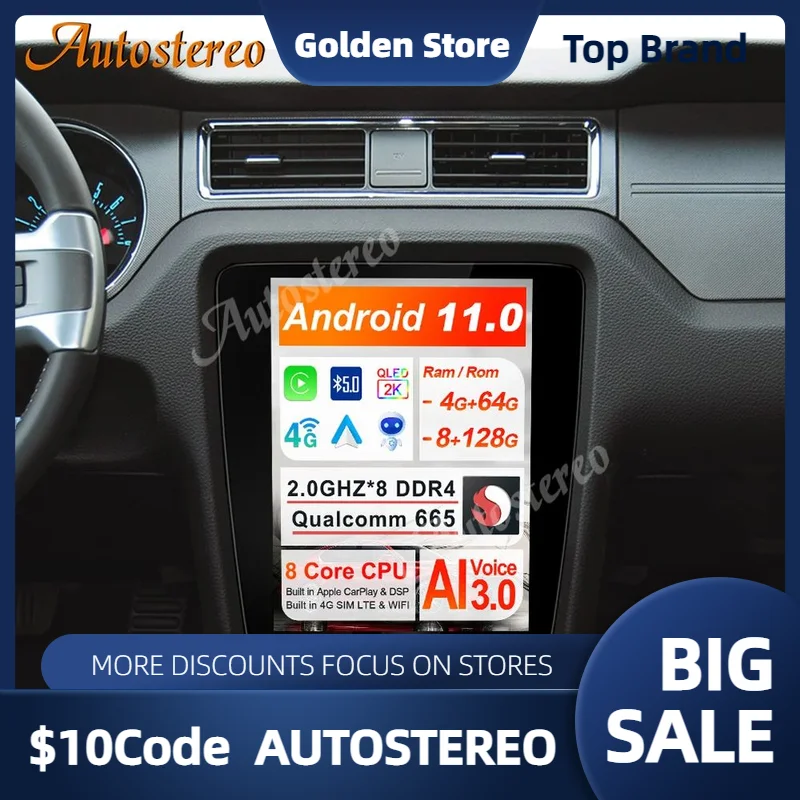 

Tesla style Android 11 8+256GB Car GPS Navigation For Ford Mustang GT 2010-2014 Head Unit Multimedia Player Radio Tape Recorder