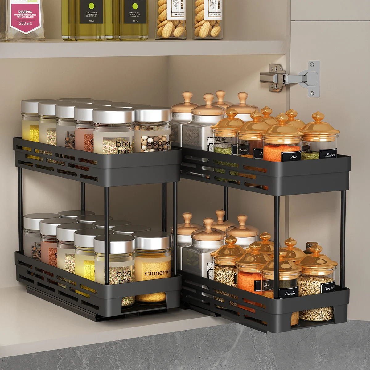 WORTHBUY Double Layer Seasoning Storage Rack Cabinet Spice Rack Pull-out Kitchen Storage Multifunctional Organizer Shelf