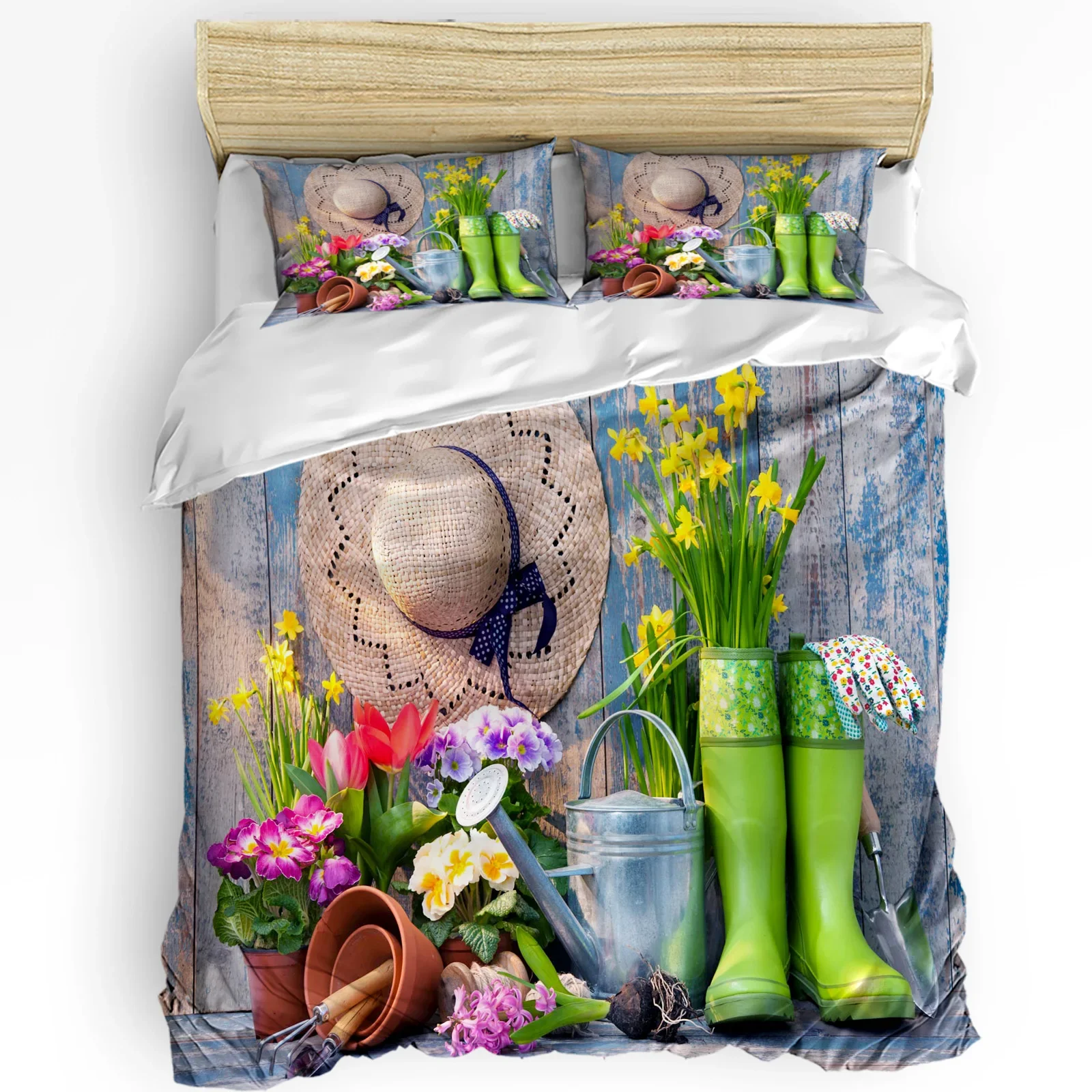 

Gardening Tools Garden Flowers Hat 3pcs Bedding Set For Bedroom Double Bed Home Textile Duvet Cover Quilt Cover Pillowcase