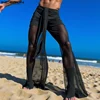 INCERUN Men Casual Long Pants 2024 Streamers Belt Mesh Splicing Trousers Hansome Male Wide Leg Bottoms Simple See Through Pants 1