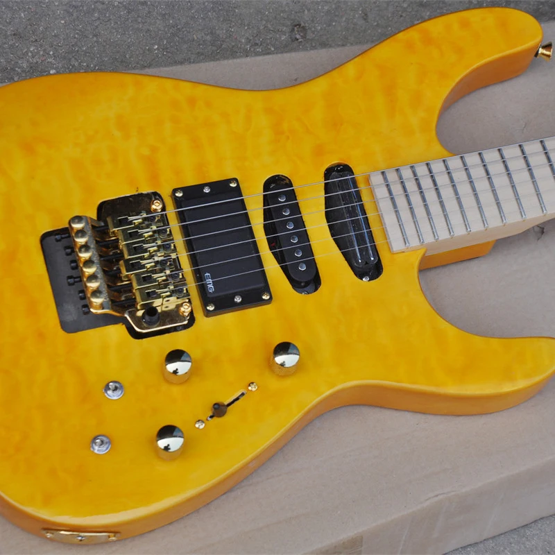 24 High Quality Double Shake Electric Guitars Cloud Pattern Yellow Active Pickup OTGT-2077