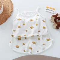 Girls Summer Clothes Sets New Baby Sleeveless Tops Shorts 2 Pieces Suit Girls Square Collar Clothing Set Kids Cotton Clothes 3
