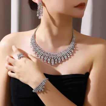 2024 New 4-piece Bride Zirconia Full Set Women's Party Jewelry Set Dubai Nigeria Crystal Wedding Jewelry Set 1