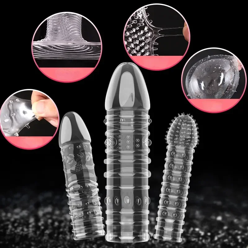 Condom with Spikes Extension Reusable Penis Sleeve Male Enlargement Time Delay