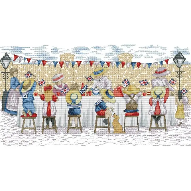 

Birthday Party Cross Stitch Cartoon Character Pattern Embroidery 14CT 11CT 16CT Canvas Printed Fabric Set Kids Room Decor Crafts