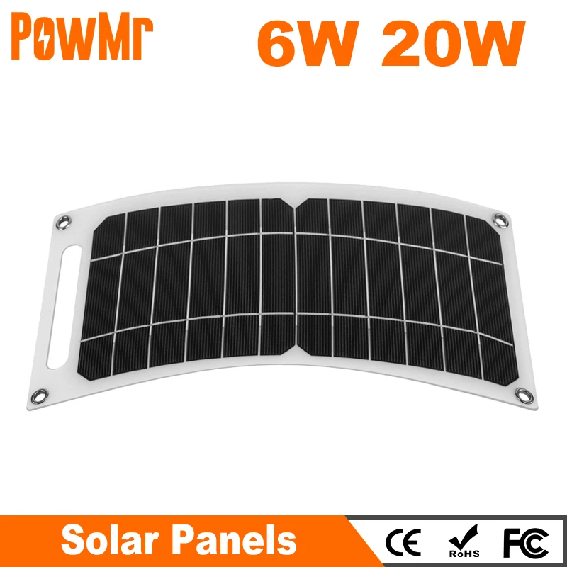 Powmr Pannelli Solari 6W 20W 12V Kit Di Piastre Solari Portatili Flessibili Per Celle Solari Per Camper Car Home Camping Batteria Esterna Sistema Sola