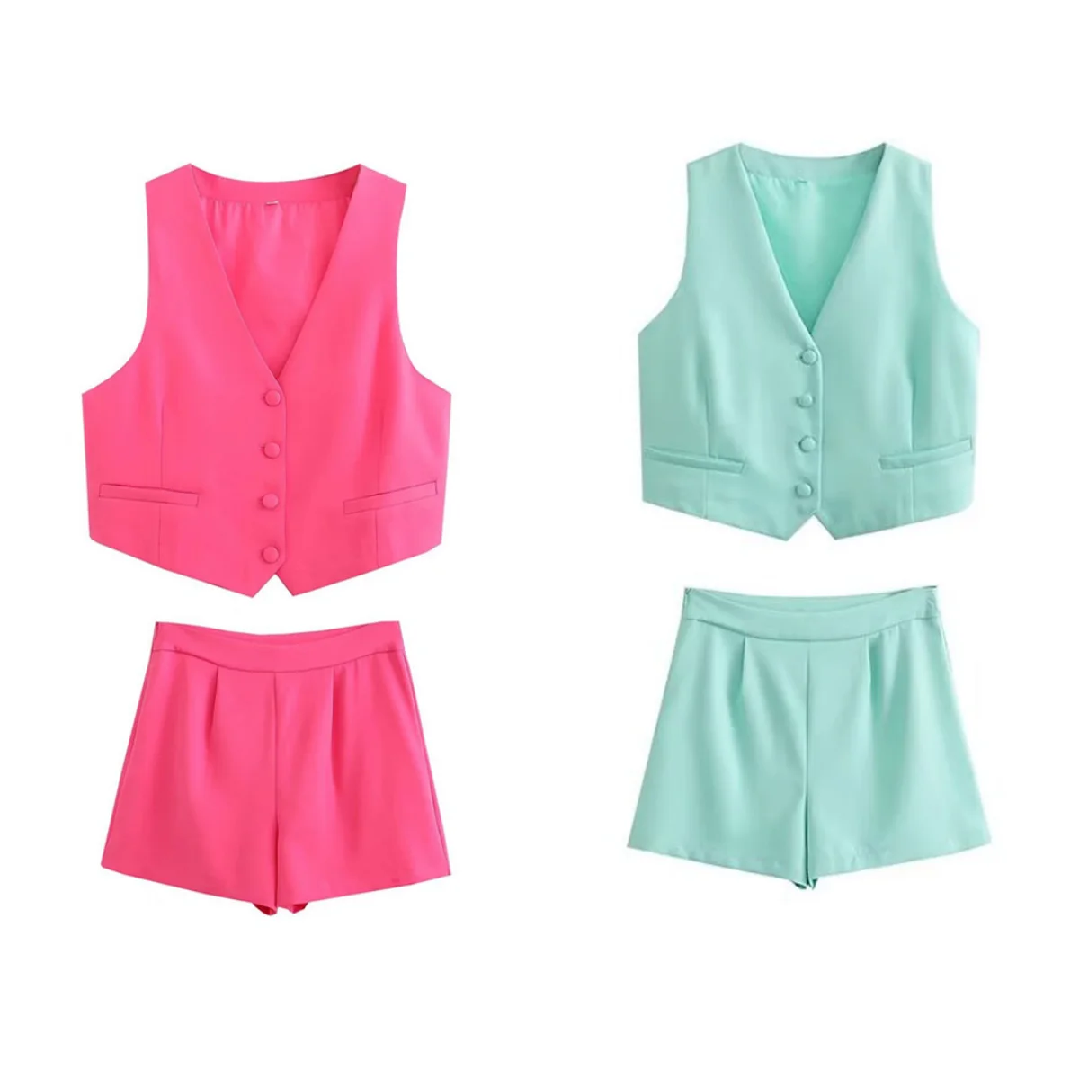Women's Suit Vest Suit Women's Casual High Waist Shorts 2-piece Suit Spring and Summer Fashion Vest Top Suit