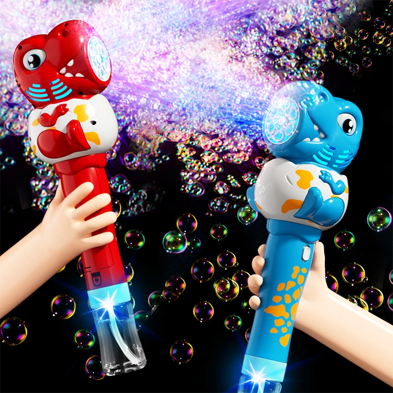 Cartoon Dinosaur Giraffe Bubble Blowing Machine for Children, Fully Automatic Handheld Bubble Stick, Luminous Bubble Toy