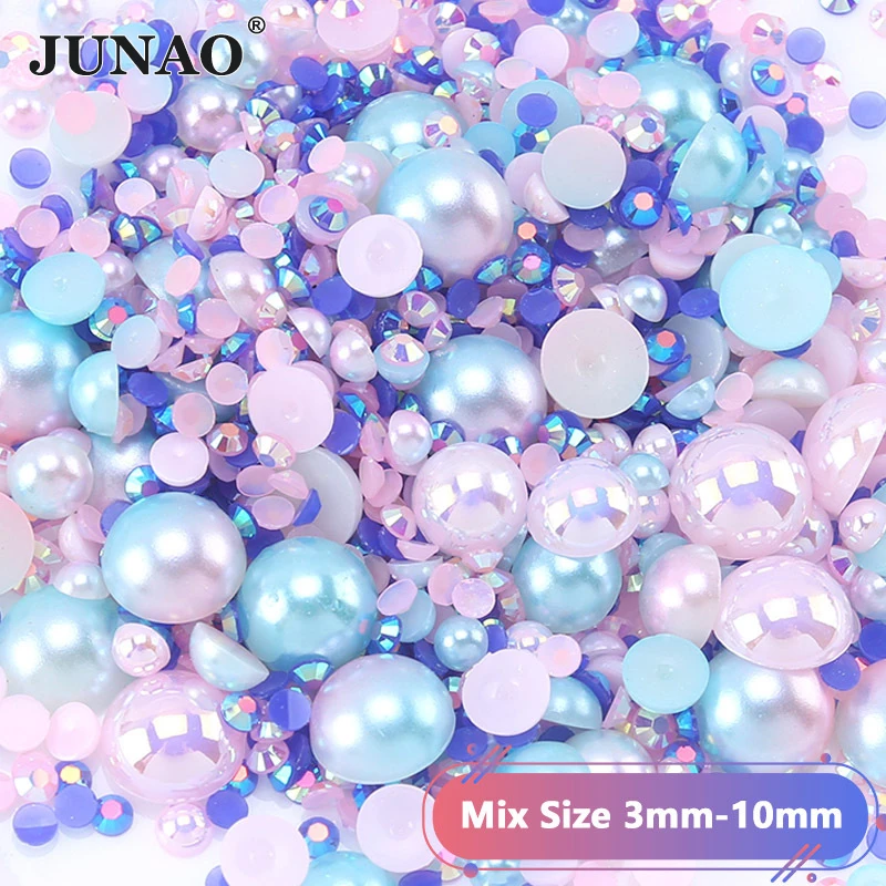 JUNAO 30g 3-10mm Mix Size Mix Purple Color Half Round Pearl Beads Flatback Plastic ABS Imitation Pearl for DIY Crafts images - 6