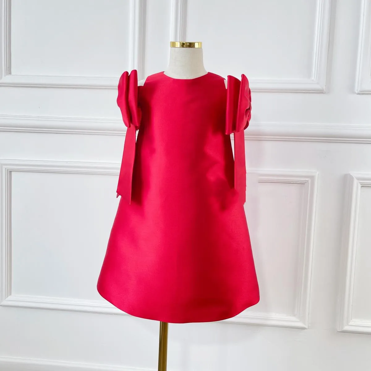 

2024 Fashion Baby Girl Princess Off Shouder Dress Toddler Child Bow Vestido Red Frocks Party Pageant Birthday Baby Clothes 2-10Y