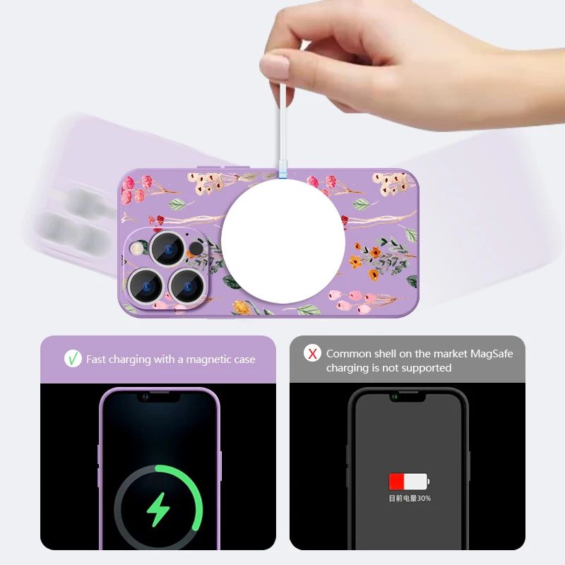 Magnetic Floral Lanyard Phone Case with Built-in Metal Plate