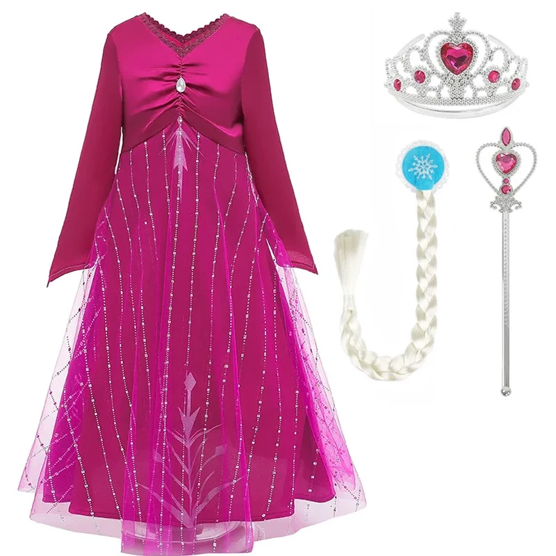Sequin Elsa Cosplay Costumes Girls Dress Party Princess Dress Kids Halloween Carnival Elegant Vestido Children Dresses 3-12 Yrs