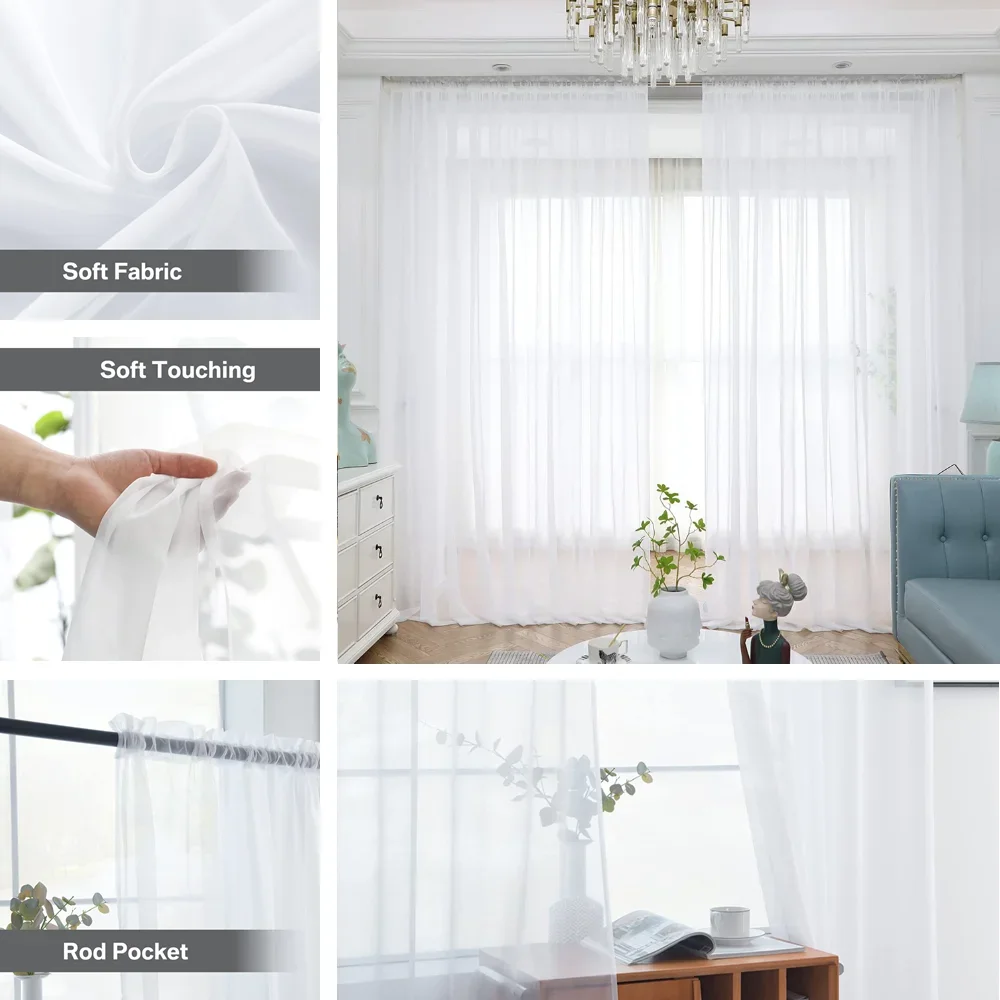 Solid White Sheer Tulle Curtains 5