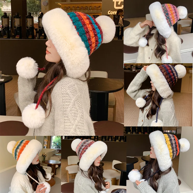 Winter-Multicolor-New-Knitted-Hat-Three-Ball-Set-Headcap-Women-s-Adult ...