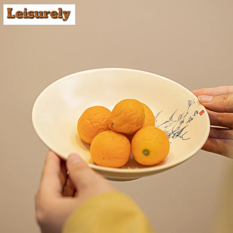 Hand-painted Bamboo Pot Bearing Holder Traditional Soda Glazed Gaiwan Tray Dry Brew Table Tea Tray Fruit Snack Plate Cha Gift