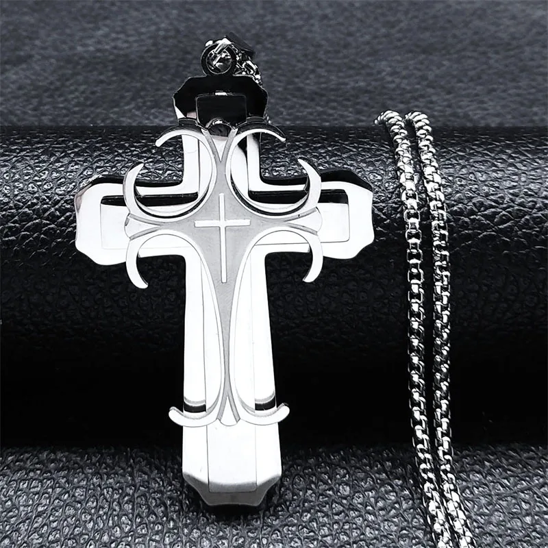 COOLSTEELANDBEYOND Acciaio Inossidabile Gesù Cristo Ciondolo Collana da Uomo, con Catena del Grano 75CM