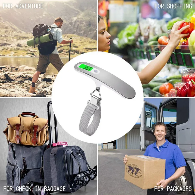CD Digital Luggage Scale 50kg Portable Electronic Scale Weight Balance Suitcase Travel Bag Hanging Steelyard Hook Fishing